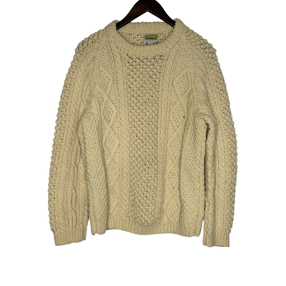VTG Kennedy Of Ardara Irish Wool Cable Knit Fisherman Sweater M Ireland Aran